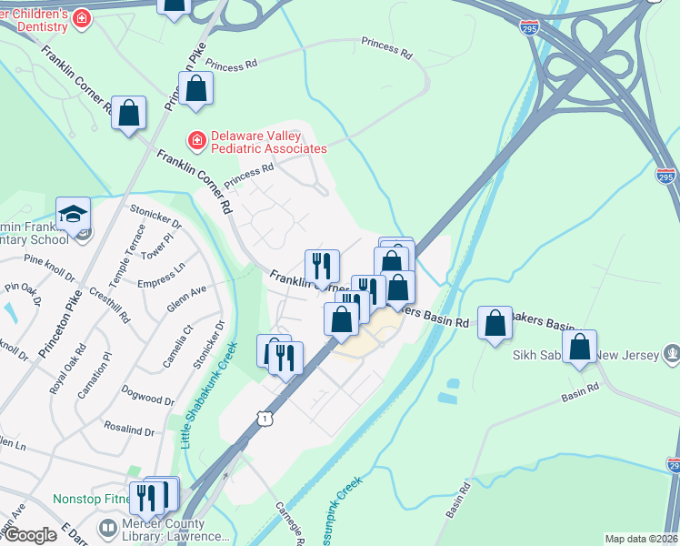 map of restaurants, bars, coffee shops, grocery stores, and more near 180 Franklin Corner Rd in Lawrenceville