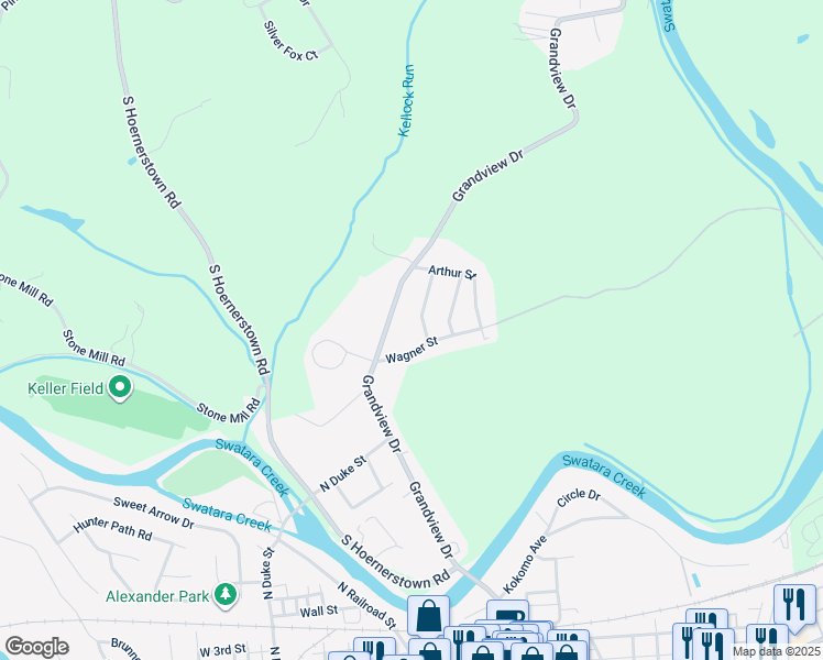 map of restaurants, bars, coffee shops, grocery stores, and more near 39 Thomas Street in Hummelstown
