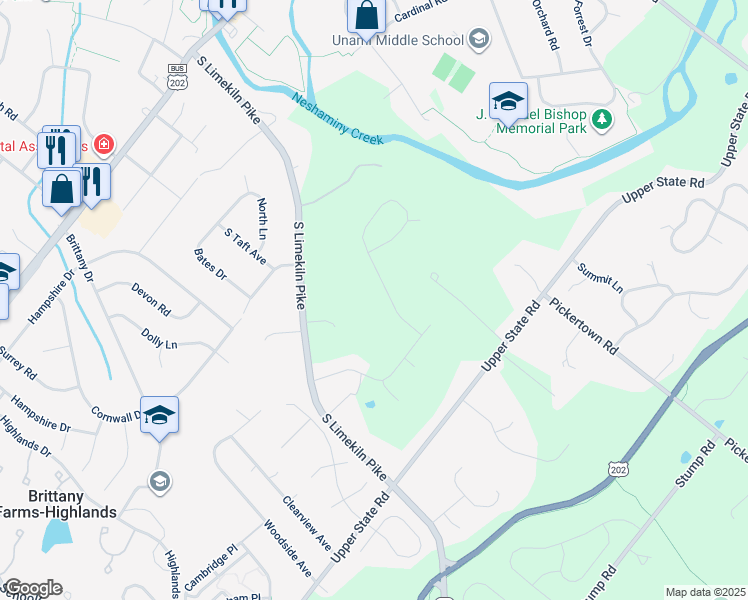 map of restaurants, bars, coffee shops, grocery stores, and more near 8 Far View Road in Chalfont