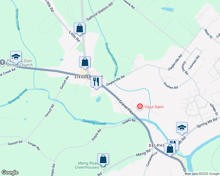 map of restaurants, bars, coffee shops, grocery stores, and more near 1137 Gravel Pike in Schwenksville