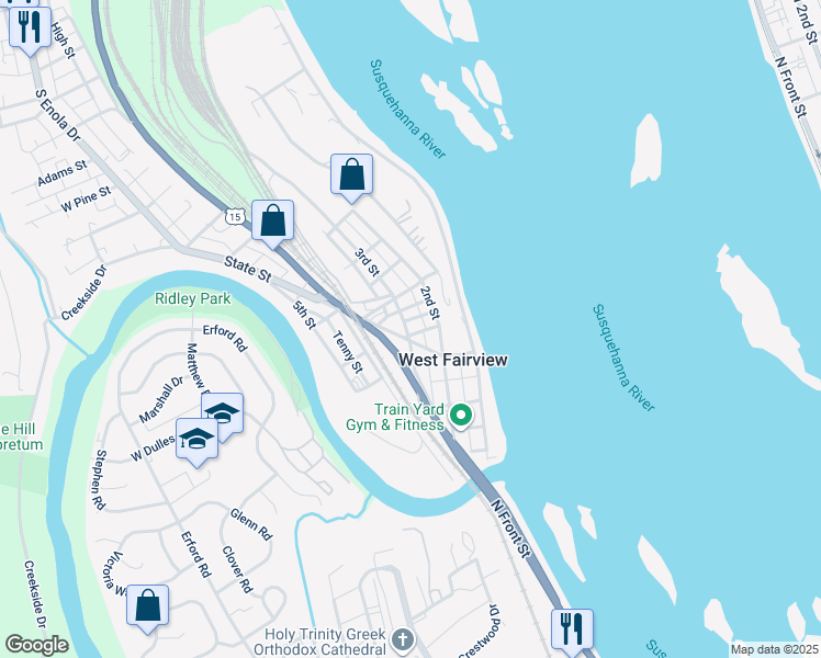 map of restaurants, bars, coffee shops, grocery stores, and more near 1307 2nd Street in Enola