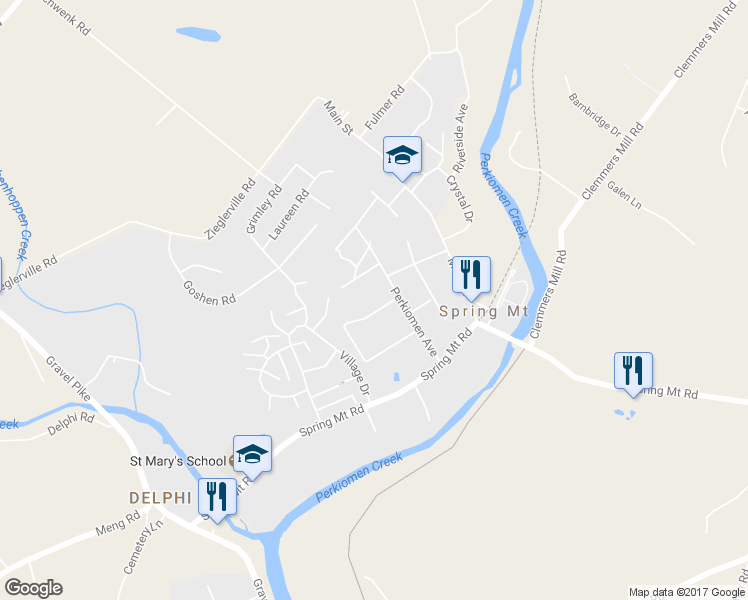 map of restaurants, bars, coffee shops, grocery stores, and more near 5 Mary Jane Street in Schwenksville