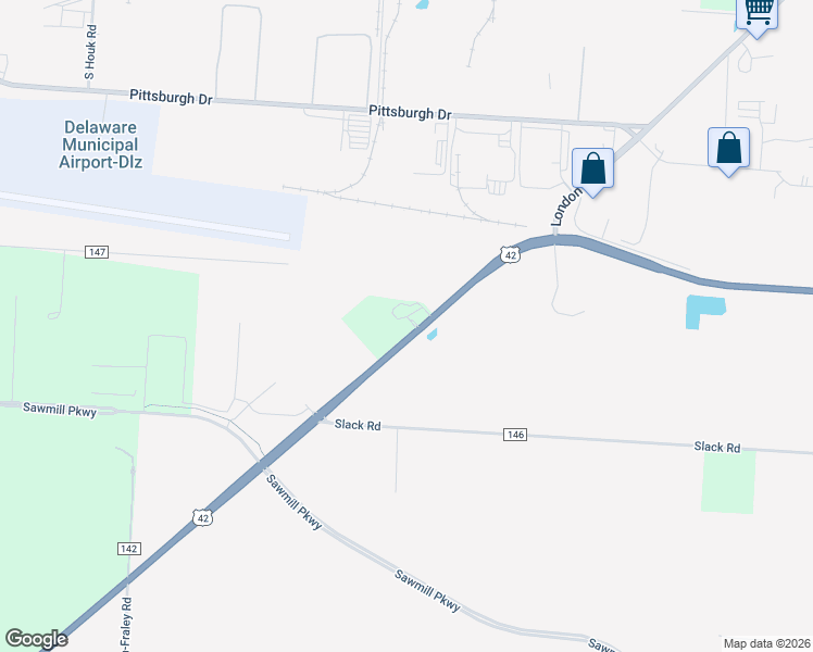 map of restaurants, bars, coffee shops, grocery stores, and more near 2098 U.S. 42 in Delaware