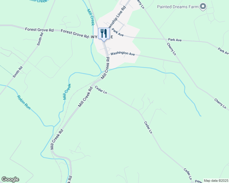 map of restaurants, bars, coffee shops, grocery stores, and more near 1061 Cedar Lane in Newtown