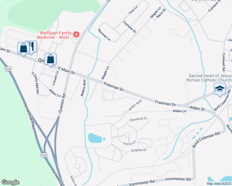 map of restaurants, bars, coffee shops, grocery stores, and more near 1005 Brandywine Drive in Lebanon