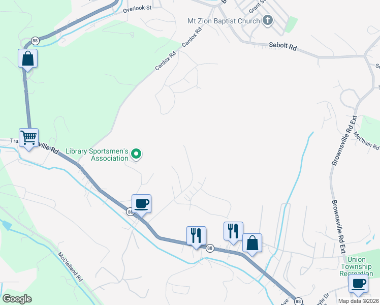 map of restaurants, bars, coffee shops, grocery stores, and more near 6070 Hidden Hollow in Finleyville