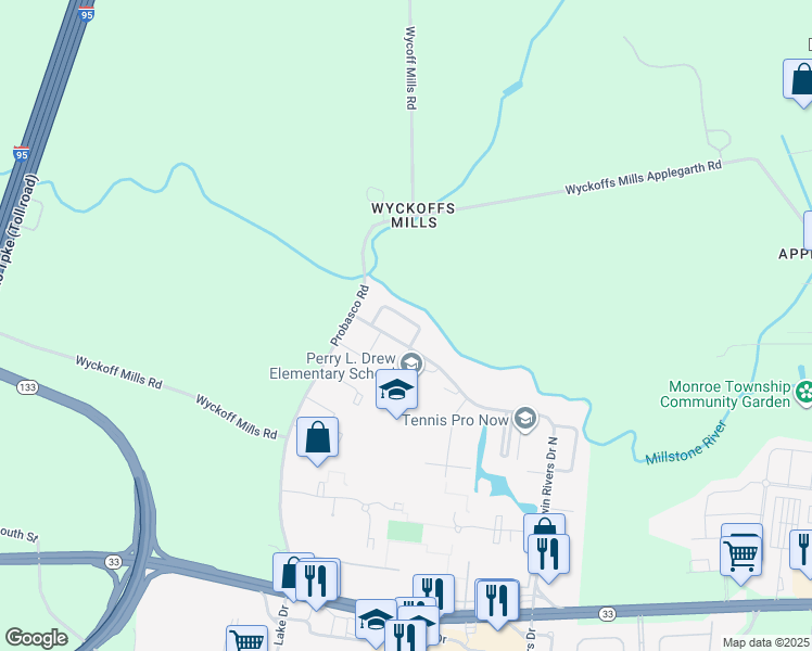 map of restaurants, bars, coffee shops, grocery stores, and more near 6 Enfield Drive in East Windsor