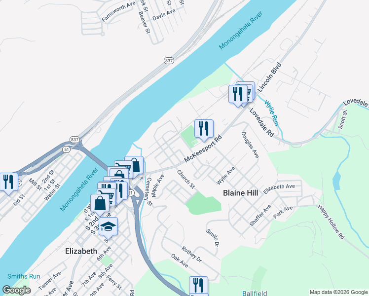 map of restaurants, bars, coffee shops, grocery stores, and more near 218 Chicago Avenue in Elizabeth