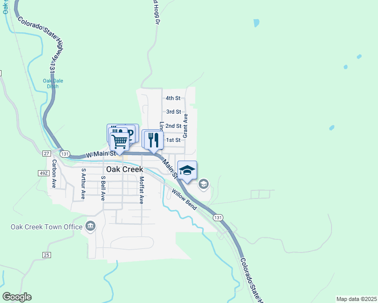 map of restaurants, bars, coffee shops, grocery stores, and more near 118 Grant Street in Oak Creek