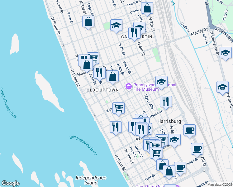 map of restaurants, bars, coffee shops, grocery stores, and more near 1834 North 3rd Street in Harrisburg