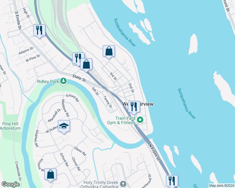 map of restaurants, bars, coffee shops, grocery stores, and more near 323 State Street in Enola