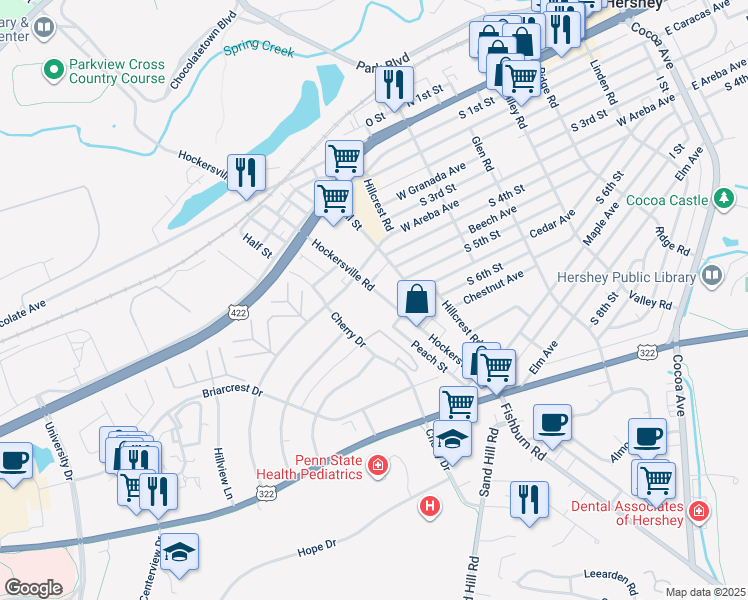 map of restaurants, bars, coffee shops, grocery stores, and more near 332 Hockersville Road in Hershey