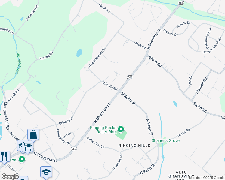 map of restaurants, bars, coffee shops, grocery stores, and more near 2080 Orlando Road in Pottstown