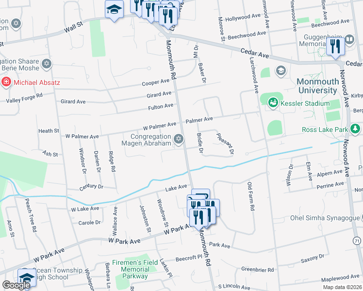 map of restaurants, bars, coffee shops, grocery stores, and more near 479 Monmouth Road in West Long Branch