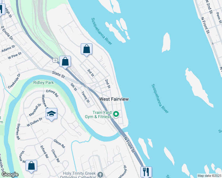 map of restaurants, bars, coffee shops, grocery stores, and more near 301 2nd Street in Enola