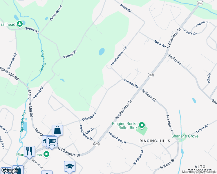 map of restaurants, bars, coffee shops, grocery stores, and more near 1921 Orlando Road in Pottstown