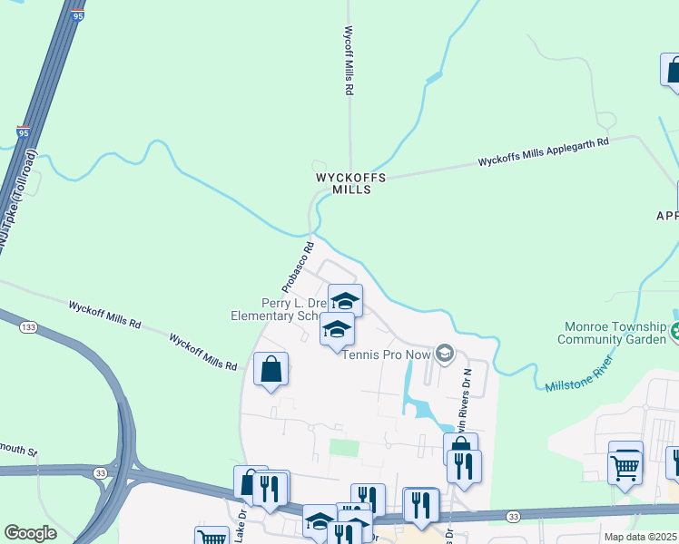 map of restaurants, bars, coffee shops, grocery stores, and more near 6 Enfield Drive in East Windsor