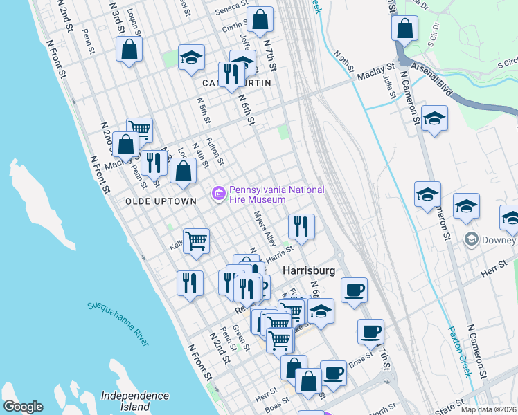 map of restaurants, bars, coffee shops, grocery stores, and more near in Dauphin County