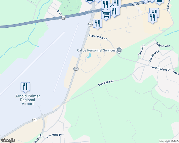 map of restaurants, bars, coffee shops, grocery stores, and more near 5634 Pennsylvania 981 in Latrobe