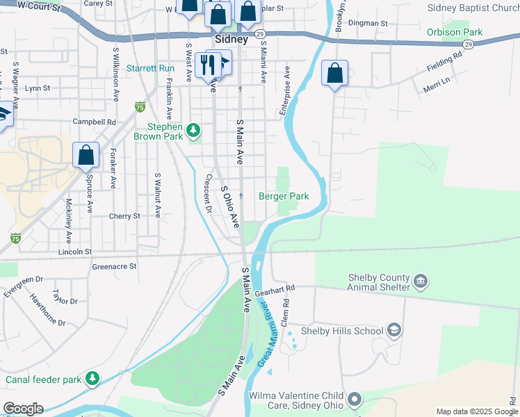 map of restaurants, bars, coffee shops, grocery stores, and more near 844 South Miami Avenue in Sidney
