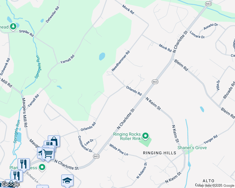 map of restaurants, bars, coffee shops, grocery stores, and more near 1952 Orlando Road in Pottstown