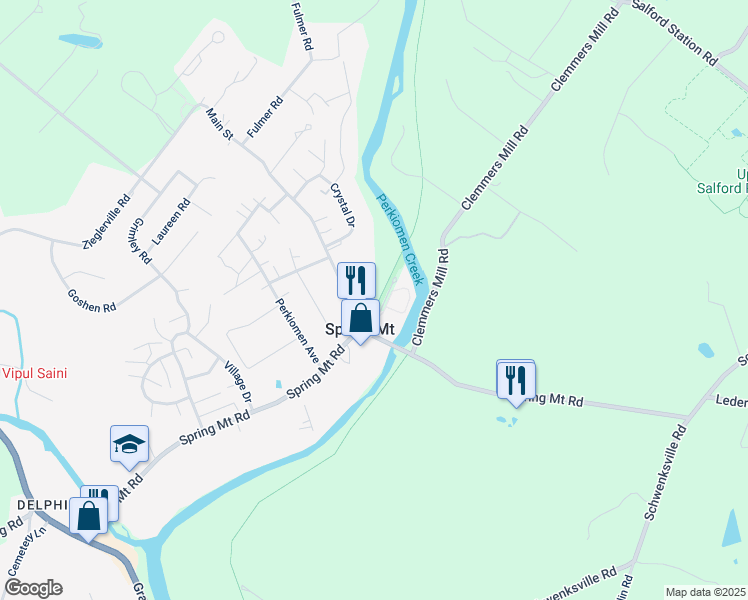 map of restaurants, bars, coffee shops, grocery stores, and more near 9 Station Avenue in Schwenksville