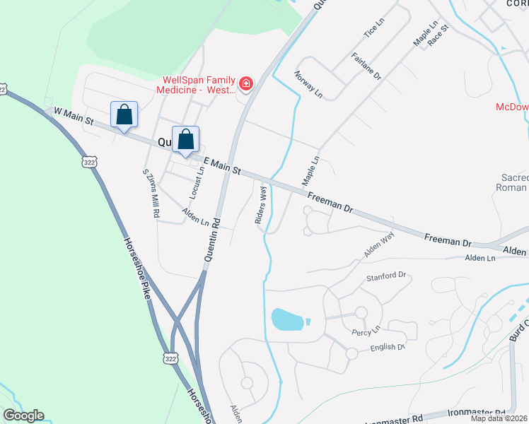 map of restaurants, bars, coffee shops, grocery stores, and more near 195 Riders Way in Lebanon
