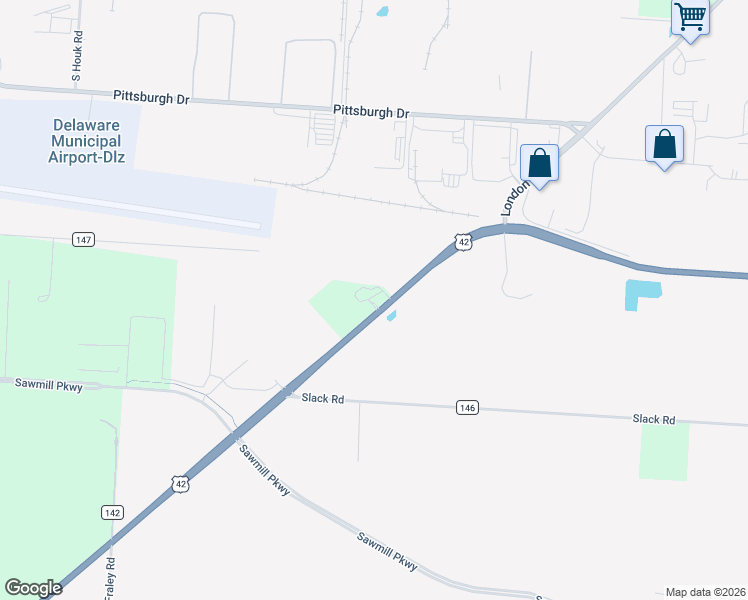 map of restaurants, bars, coffee shops, grocery stores, and more near 2098 U.S. 42 in Delaware