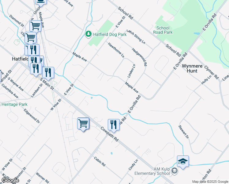 map of restaurants, bars, coffee shops, grocery stores, and more near 1616 Harvest Moon Lane in Hatfield