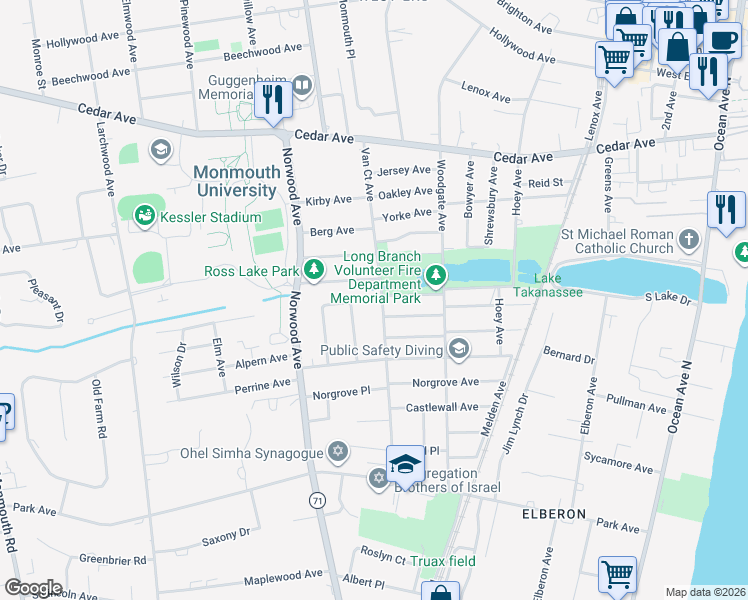 map of restaurants, bars, coffee shops, grocery stores, and more near 866 Van Court Avenue in Long Branch