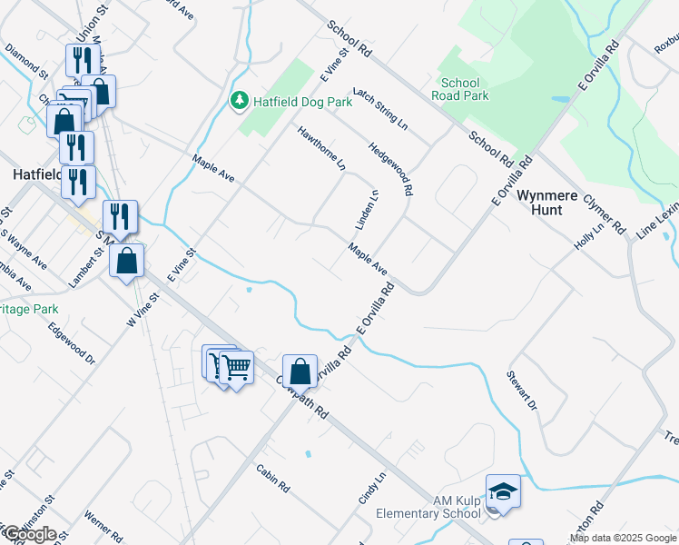 map of restaurants, bars, coffee shops, grocery stores, and more near 1609 Harvest Moon Lane in Hatfield