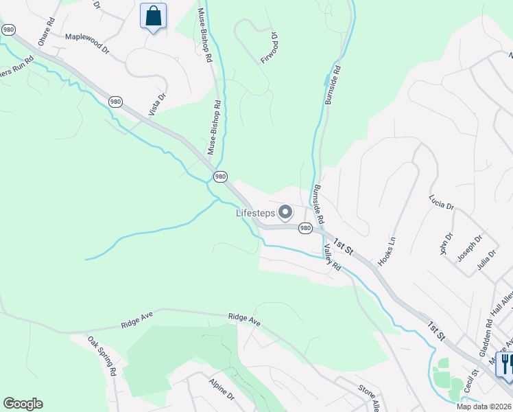 map of restaurants, bars, coffee shops, grocery stores, and more near 1352 Nine Eighty Road in Canonsburg