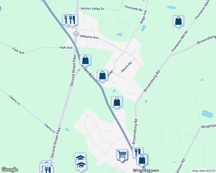 map of restaurants, bars, coffee shops, grocery stores, and more near 690 Durham Road in Newtown
