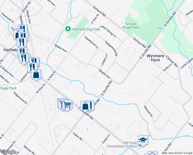 map of restaurants, bars, coffee shops, grocery stores, and more near 1609 Harvest Moon Lane in Hatfield