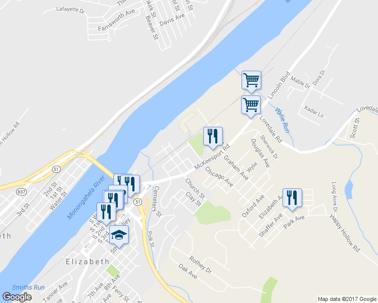 map of restaurants, bars, coffee shops, grocery stores, and more near 218 Chicago Ave in Elizabeth