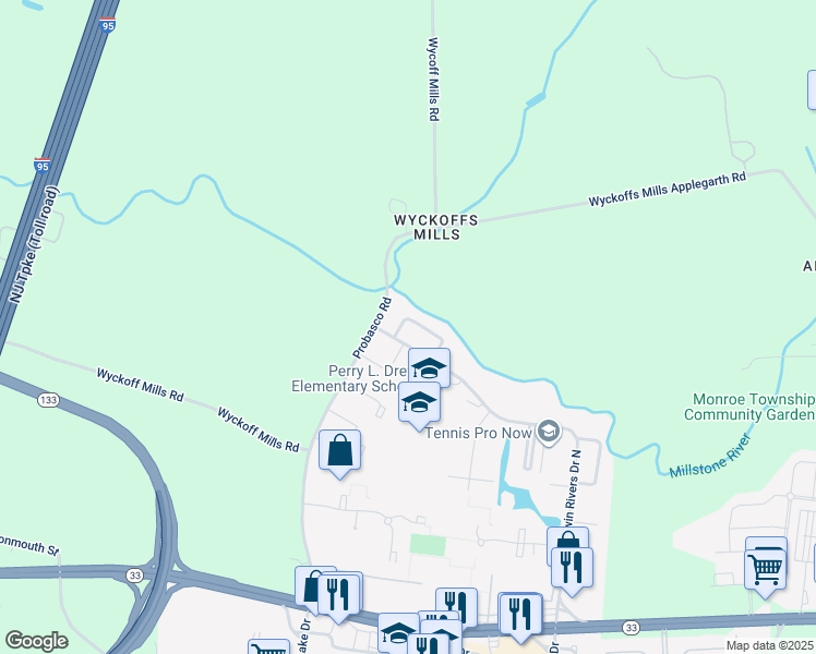 map of restaurants, bars, coffee shops, grocery stores, and more near 6 Enfield Drive in East Windsor