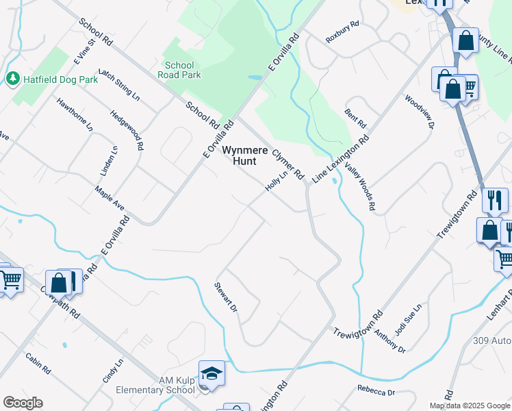 map of restaurants, bars, coffee shops, grocery stores, and more near 998 Pelham Drive in Hatfield