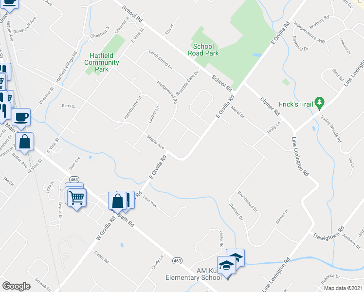 map of restaurants, bars, coffee shops, grocery stores, and more near 2209 Briar Patch Lane in Hatfield