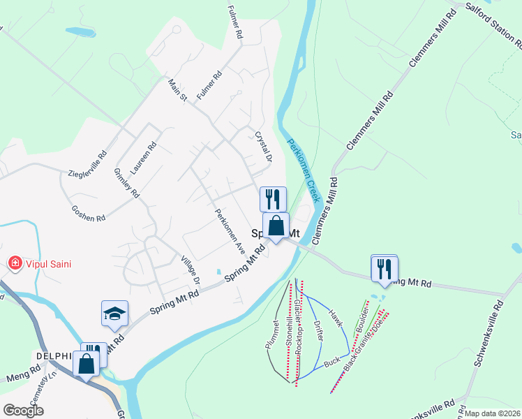 map of restaurants, bars, coffee shops, grocery stores, and more near 18 Main Street in Schwenksville