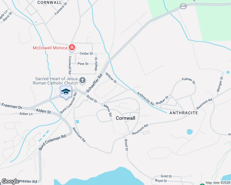 map of restaurants, bars, coffee shops, grocery stores, and more near 140 Boyd Street in Cornwall