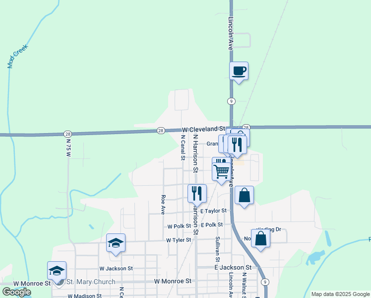 map of restaurants, bars, coffee shops, grocery stores, and more near 1507 North Canal Street in Alexandria
