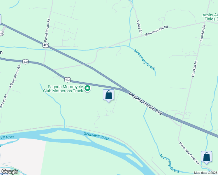 map of restaurants, bars, coffee shops, grocery stores, and more near 100 Benjamin Franklin Highway in Birdsboro