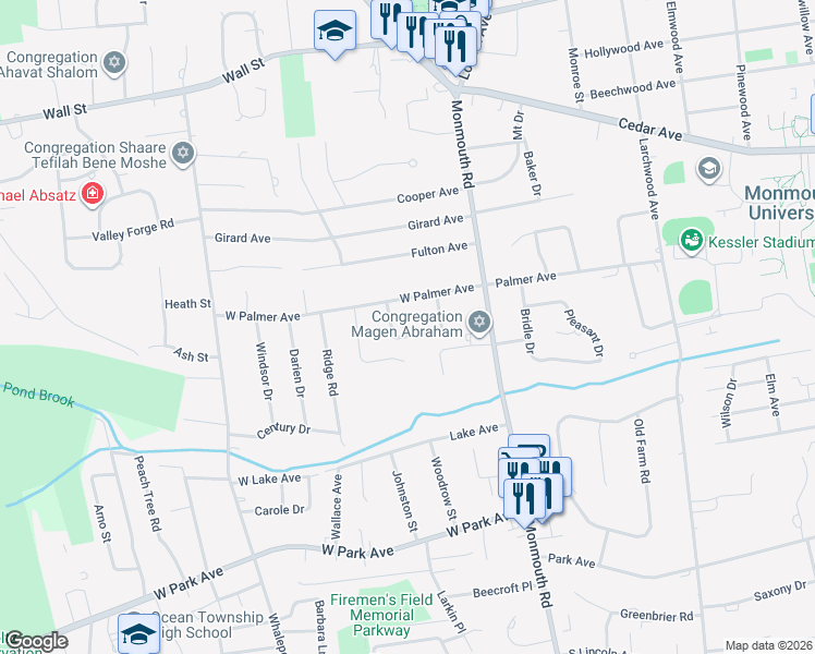 map of restaurants, bars, coffee shops, grocery stores, and more near 15 Harbor Court in West Long Branch
