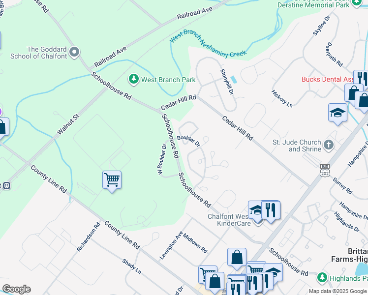 map of restaurants, bars, coffee shops, grocery stores, and more near 710 Stafford Court in Chalfont