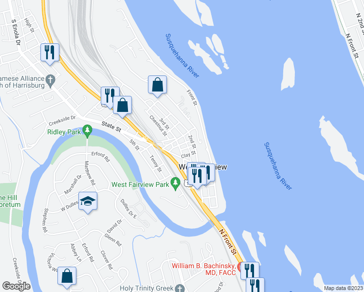 map of restaurants, bars, coffee shops, grocery stores, and more near 1319 3rd Street in Enola