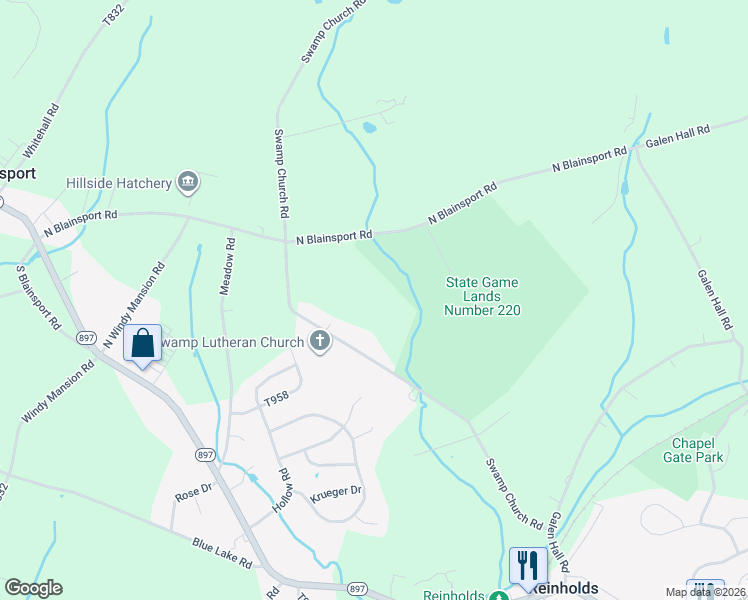 map of restaurants, bars, coffee shops, grocery stores, and more near 270A Swamp Church Road in Reinholds