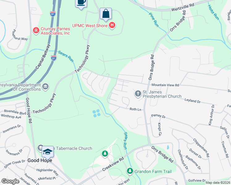 map of restaurants, bars, coffee shops, grocery stores, and more near 4175 Mountain View Road in Mechanicsburg