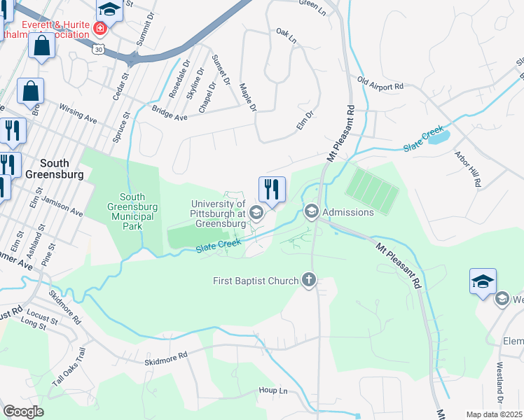 map of restaurants, bars, coffee shops, grocery stores, and more near 150 Finoli Drive in Greensburg