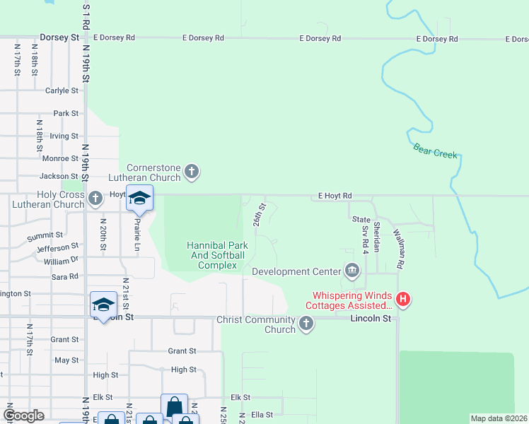 map of restaurants, bars, coffee shops, grocery stores, and more near 1010 North 26th Street in Beatrice