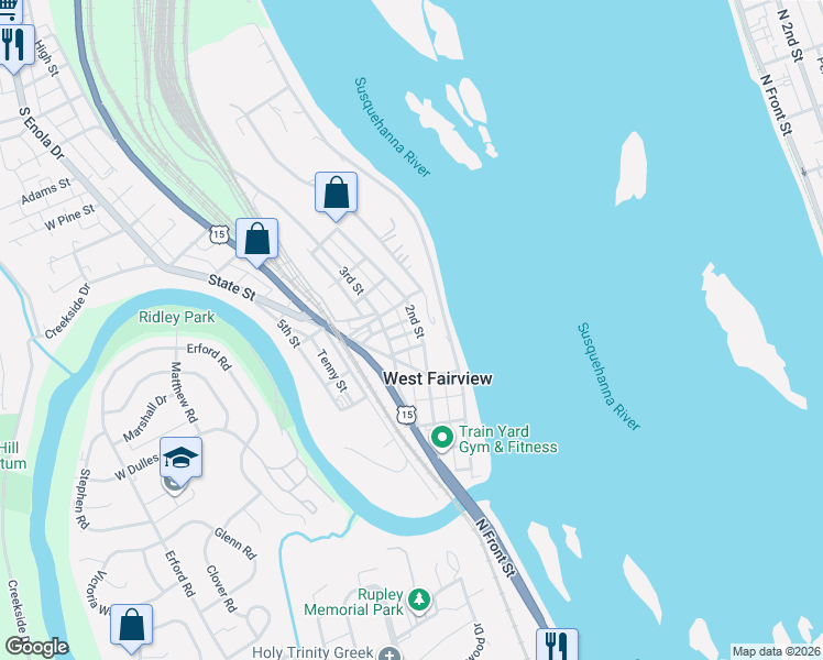 map of restaurants, bars, coffee shops, grocery stores, and more near 1307 2nd Street in Enola